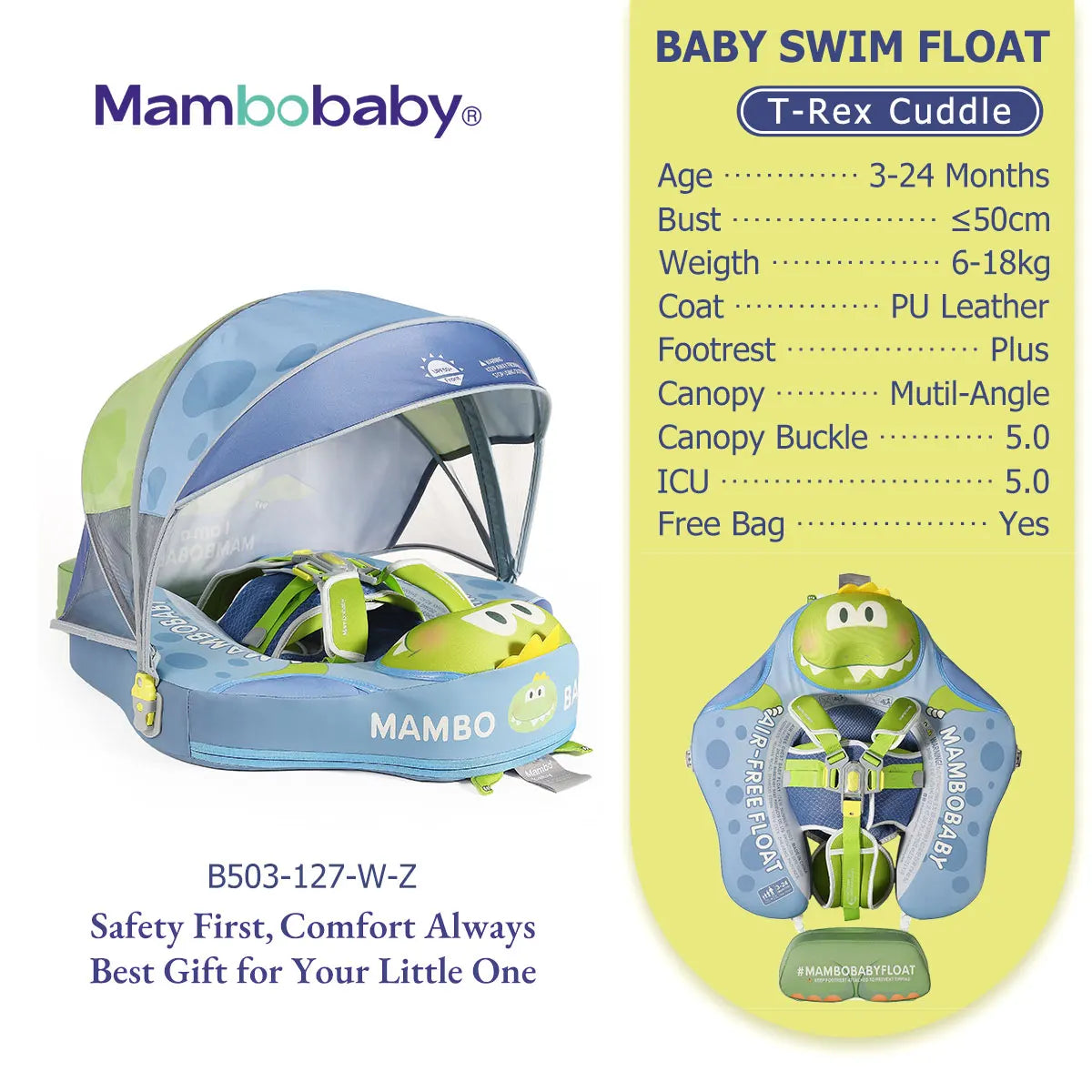 Mambobaby Unicorn Baby Swimming Float With Removable Sun Canopy
