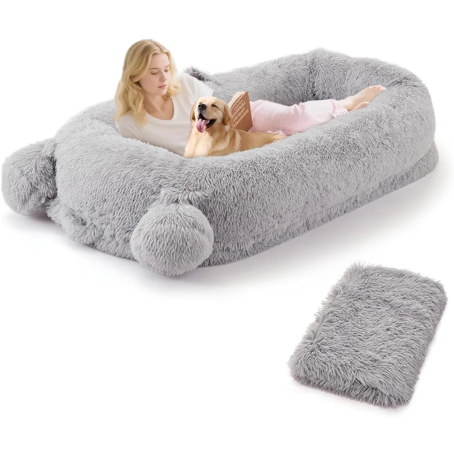 HiMISSCN Dog Bed With Removable Cover Storage Pockets Blanket