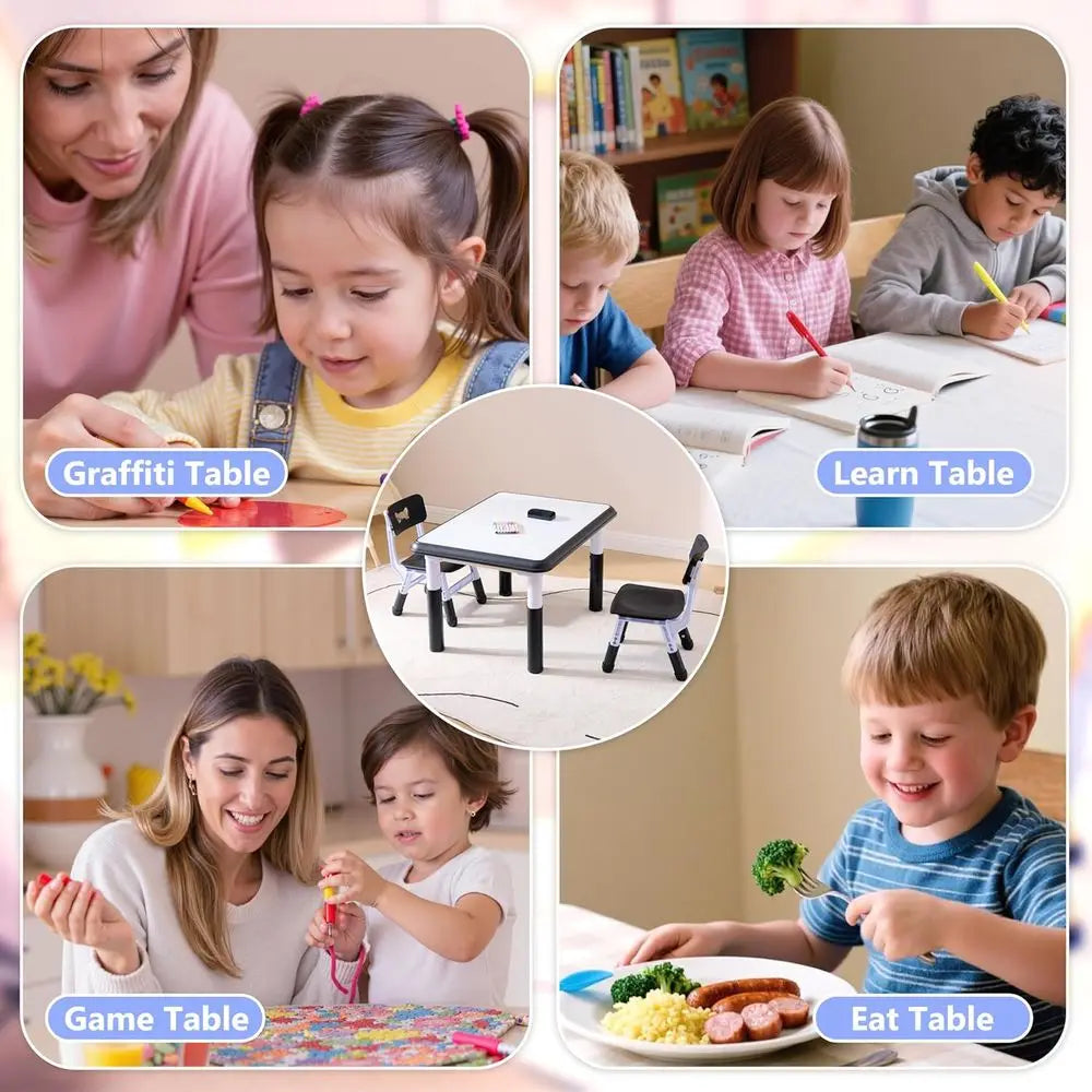 Adjustable Height Kids Table And Chairs Set 3 To 8