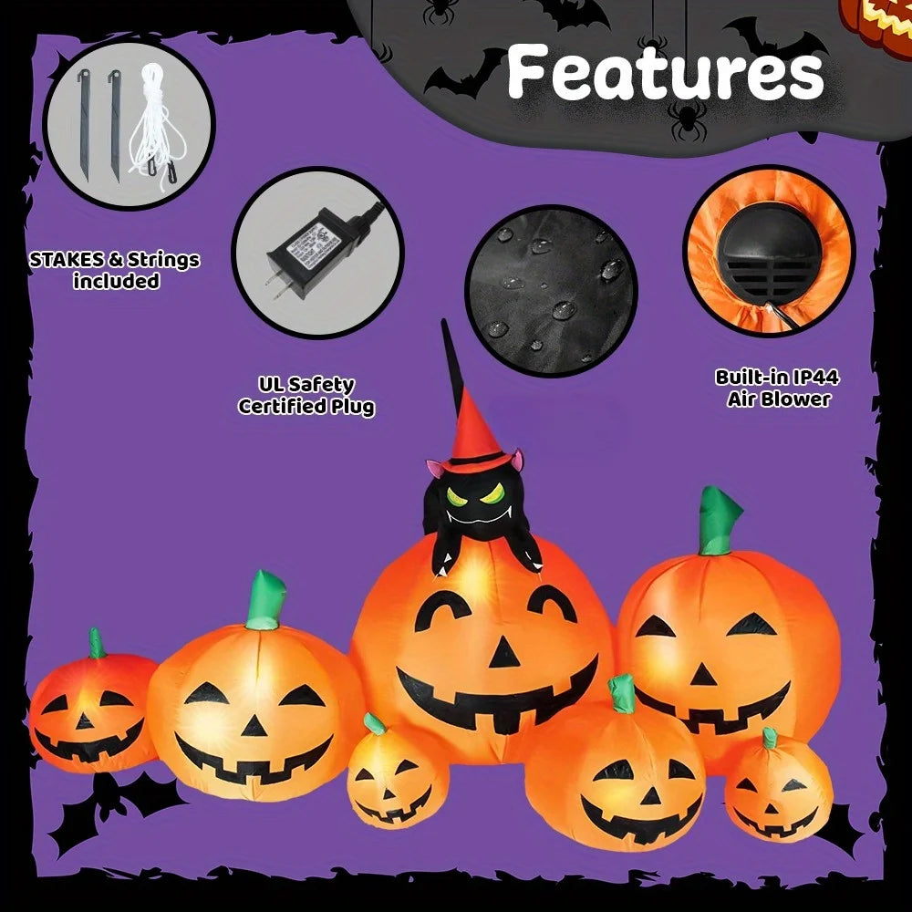 Outdoor Halloween Inflatable Pumpkin Decoration With Witch Cat LED Lights