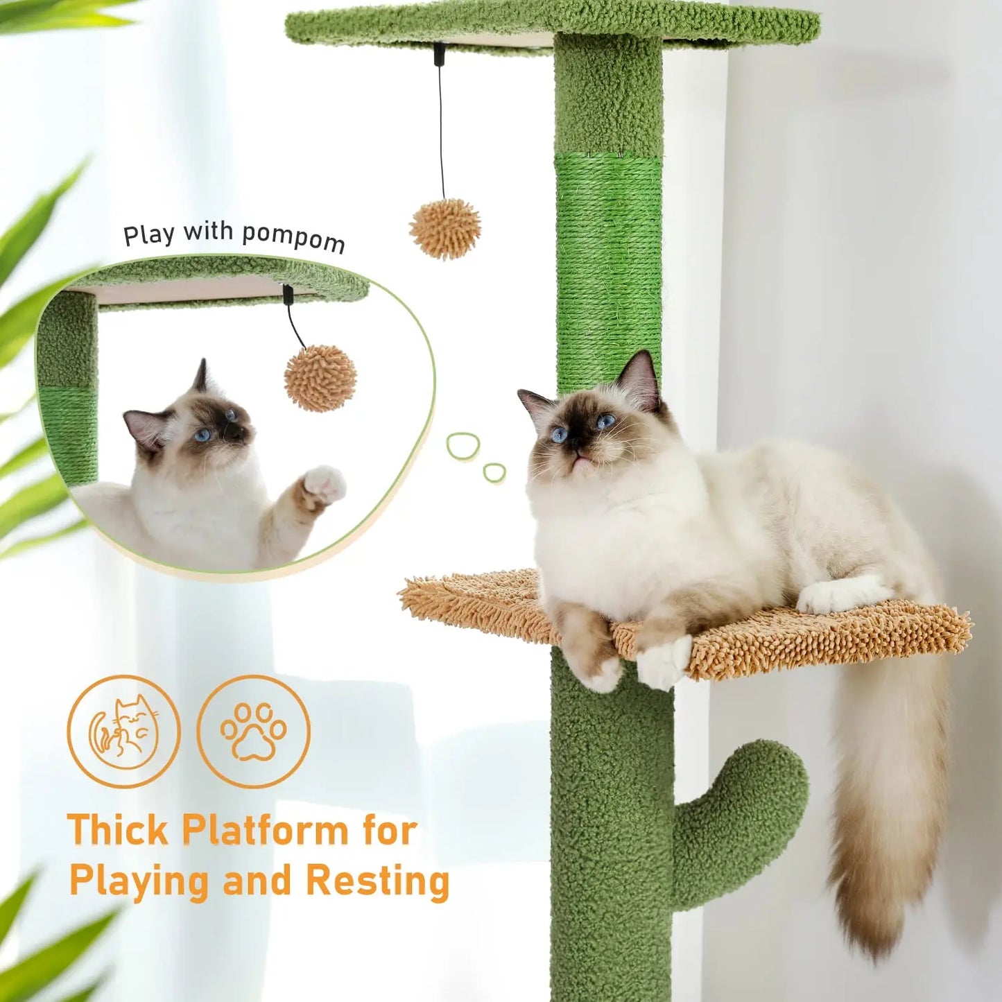 Cactus Floor To Ceiling Cat Tree Adjustable Height 5 Levels