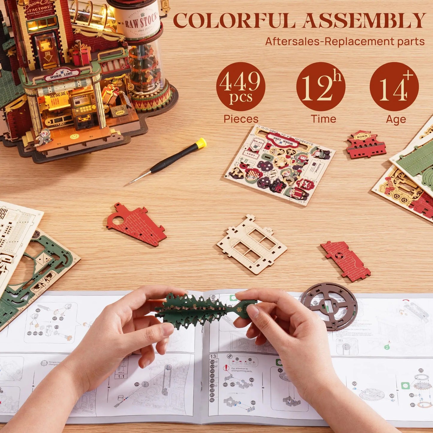 Robotime Rokr Dream Gift Factory Wooden Puzzle Decor With Light