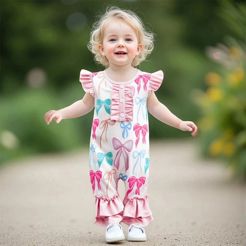 Toddler Girls Romper Short Sleeve Round Neck Floral Print Playsuit Cute Summer Casual Outfit for Baby Girl