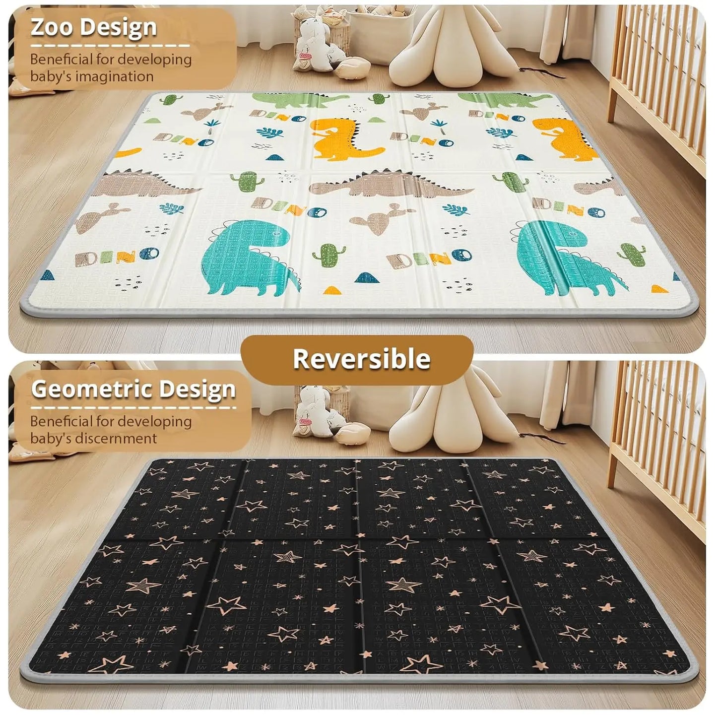Foldable Baby Play Mat, PIGLOG 0.6in Thick Waterproof Playmats for Babies and Toddlers Kids, Safe Foam Playmat for Tummy Time