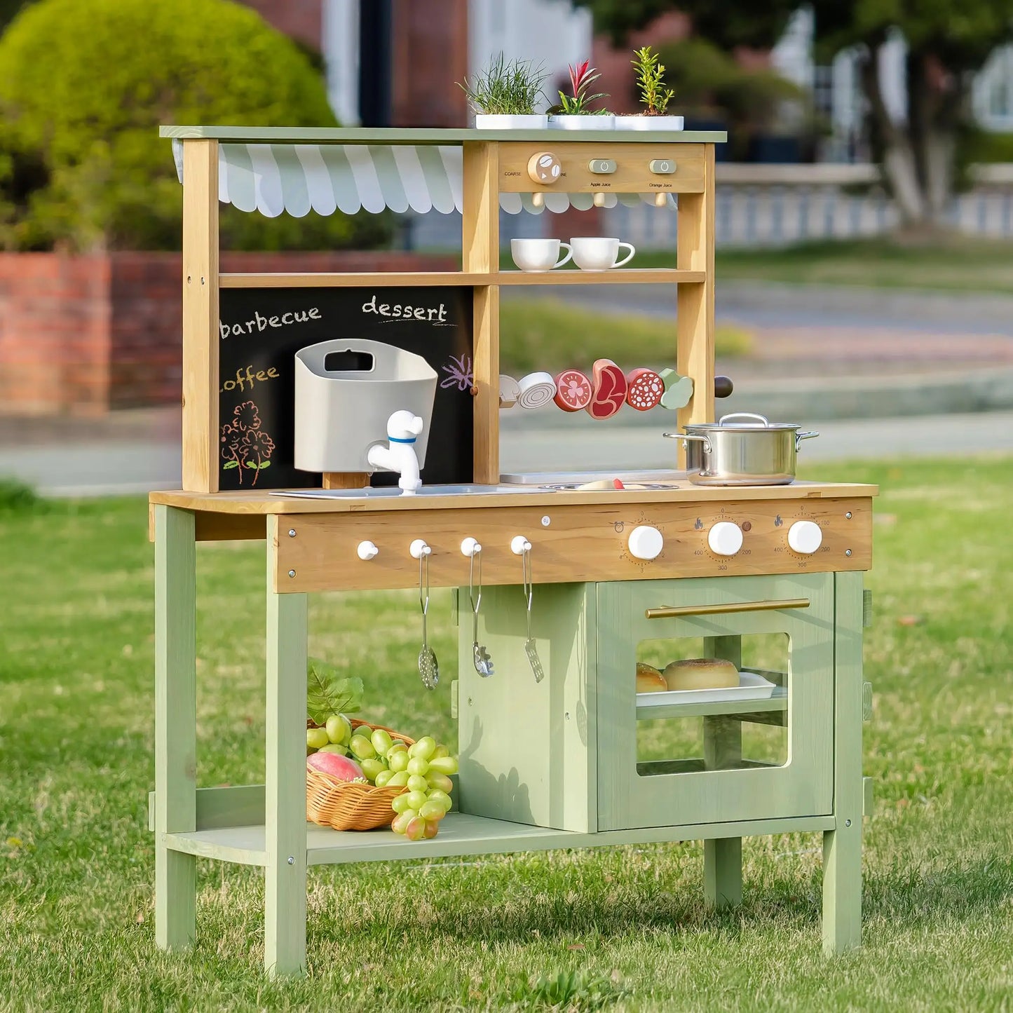 Robotime Mud Kitchen Outdoor Wooden Play Kitchen With Grill Sink