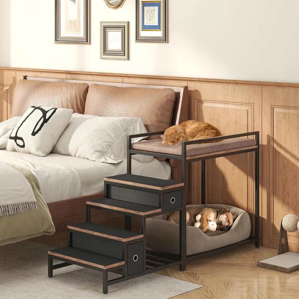 Pet Dual Level Bunk Bed With Detachable Stairs Window Perch
