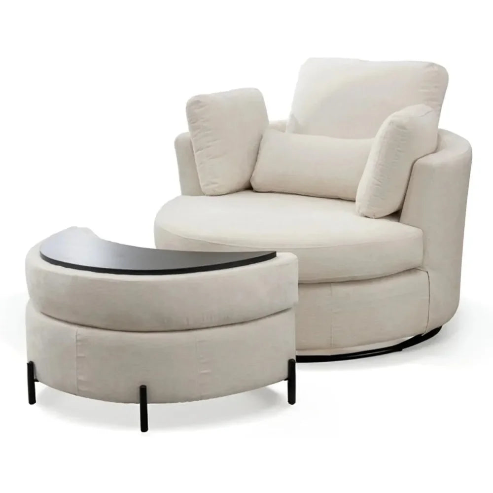 Swivel Accent Barrel Chair Set With Pillows For Living Room