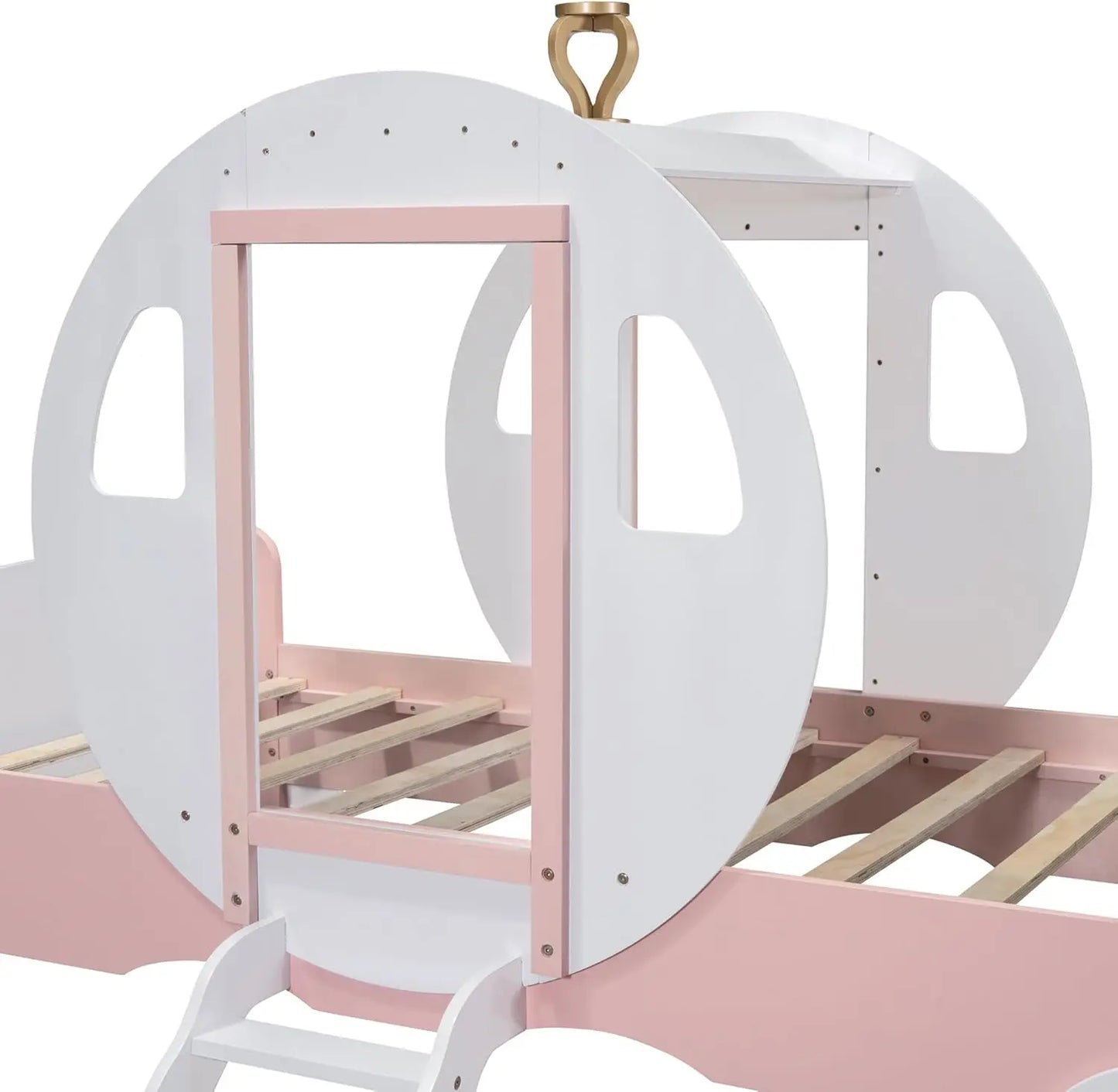 YQXH PrincCarriage Bed for Kids with Crown and Stairs