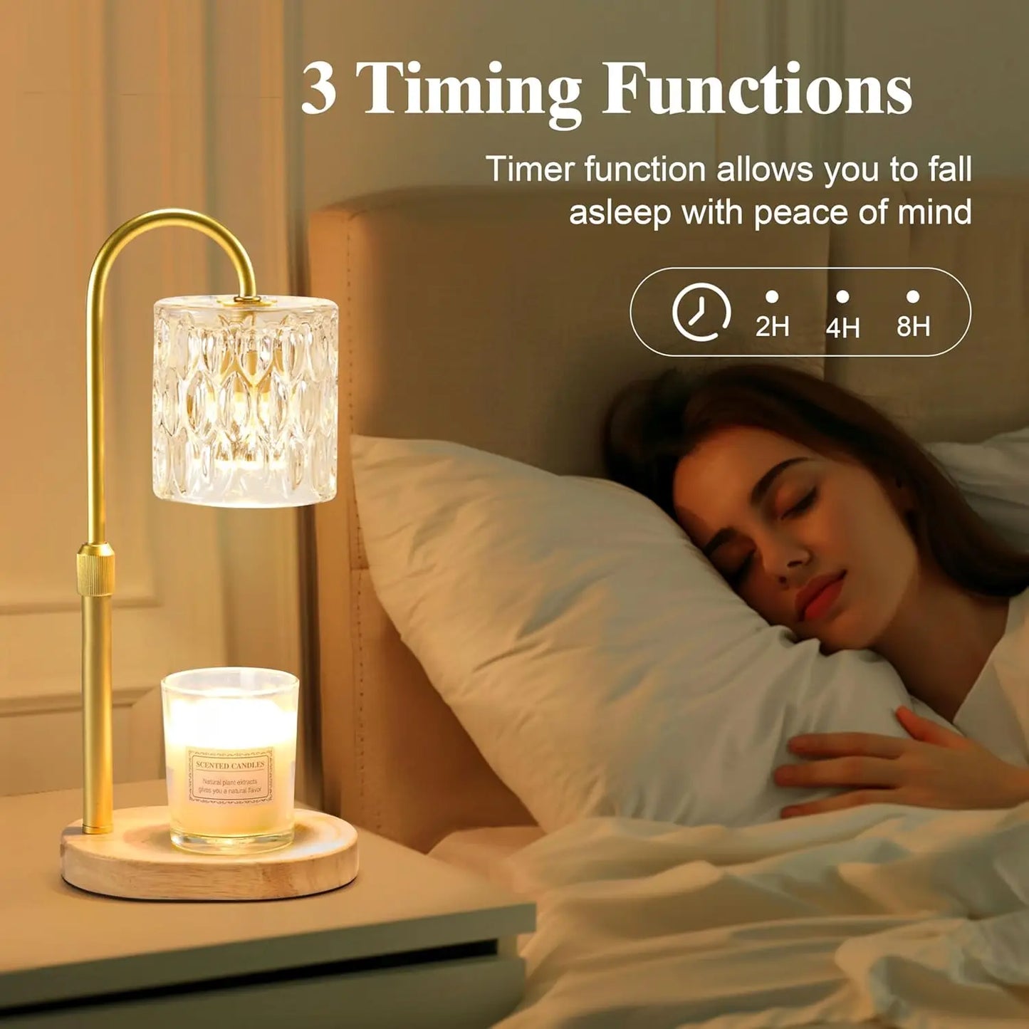 Electric Candle Warmer Lamp With Timer And Dimmer Wood Base