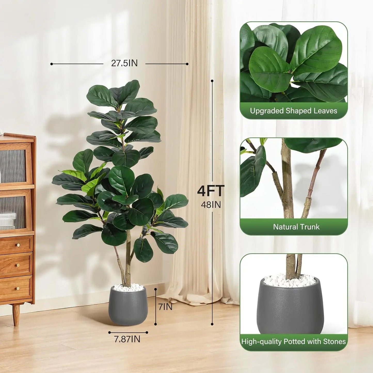 HiMISSCN Fiddle Leaf Fig Artificial Tree in Planter