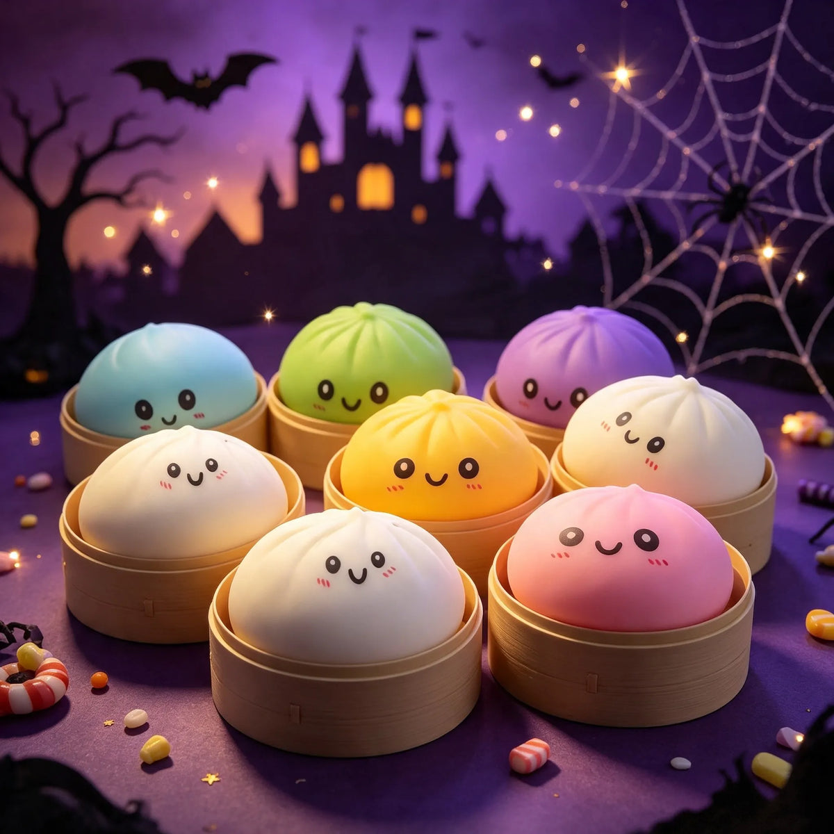 Halloween Bun Squishy Set, 18 Piece Sensory Play Kit