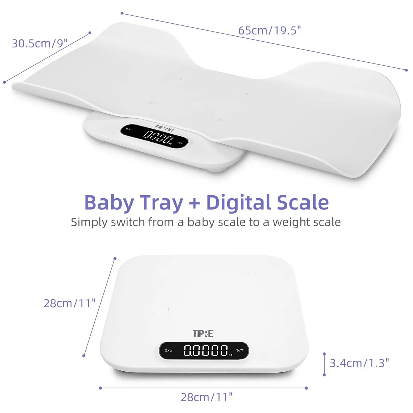 Digital Baby & Pet Scale with Auto-Rotating LED Screen, Detachable Tray, Up to 400lb/180kg for Accurate Weighing
