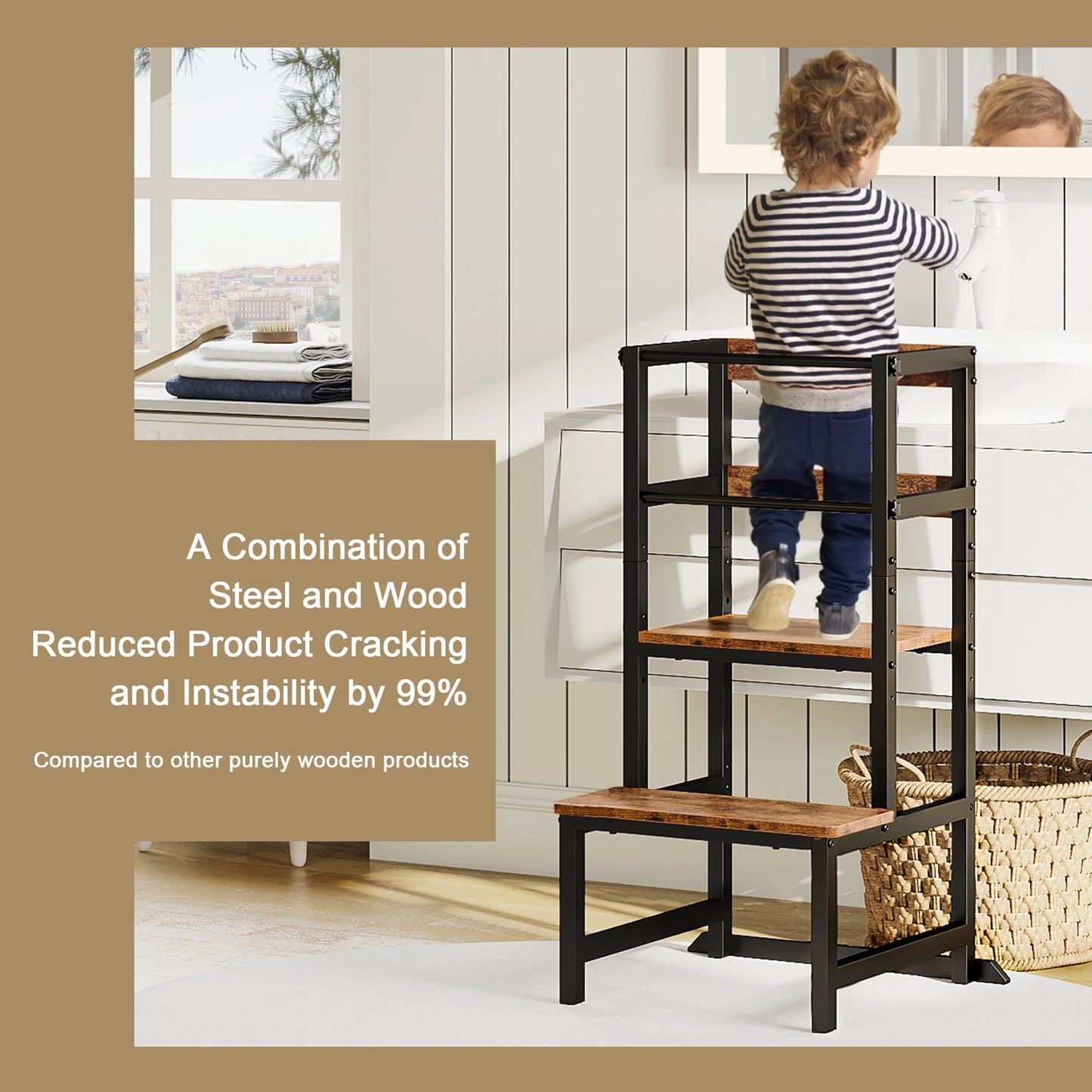 Toddler Kitchen Step Stool Learning Tower with Safety Rail
