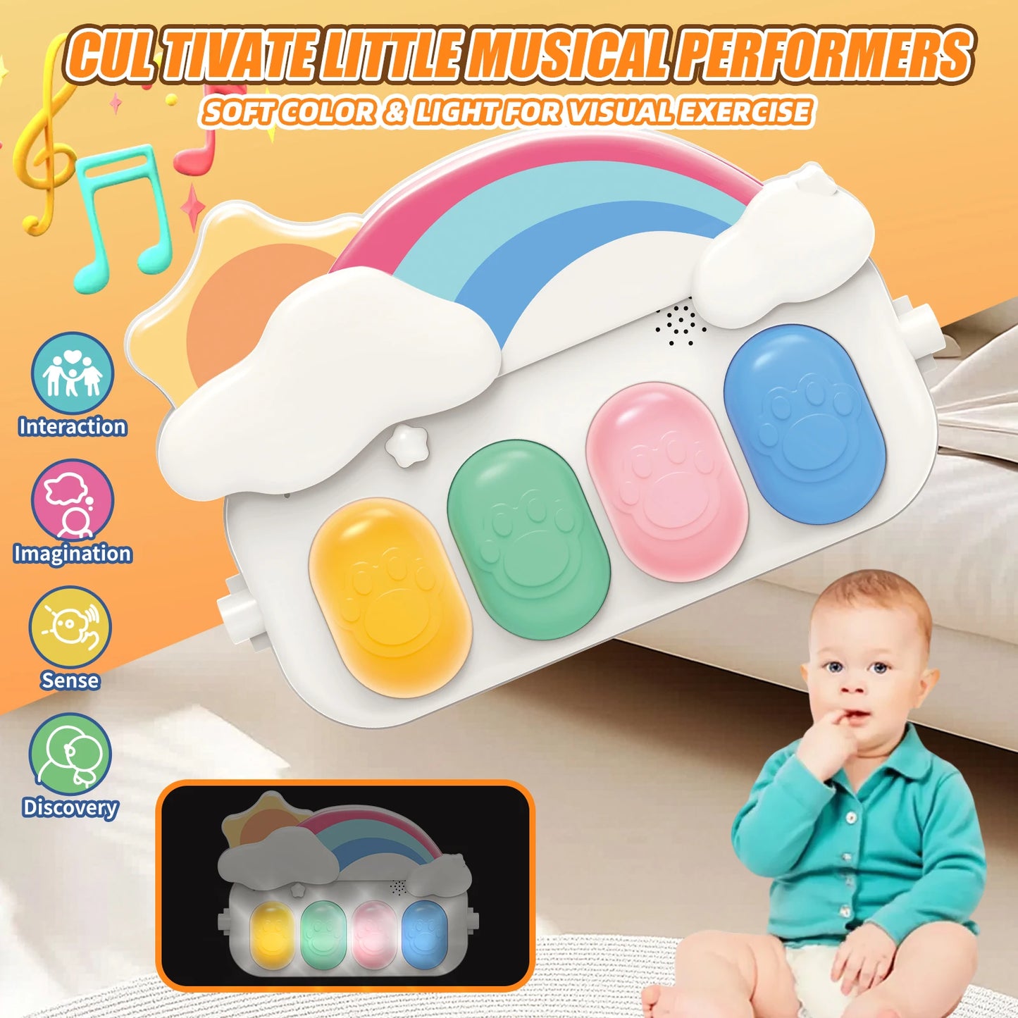 Baby Play Mat Baby Gym For Floor, Kick And Play Piano Mat Gym, Tummy Time Baby Activity Mat With 5 Infant Sensory Baby Toys