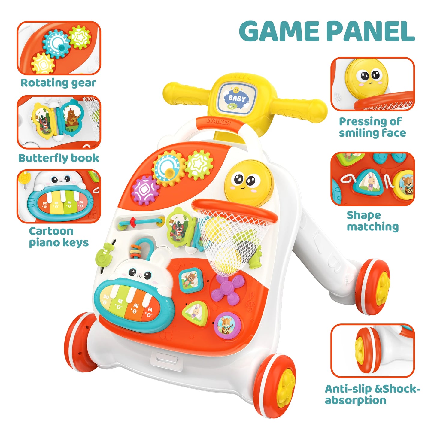 3 in 1 Baby Push Walker and Activity Center, Sit to Stand Walker for Babies 6-12 Months, Baby Walking Toys with Music Panel