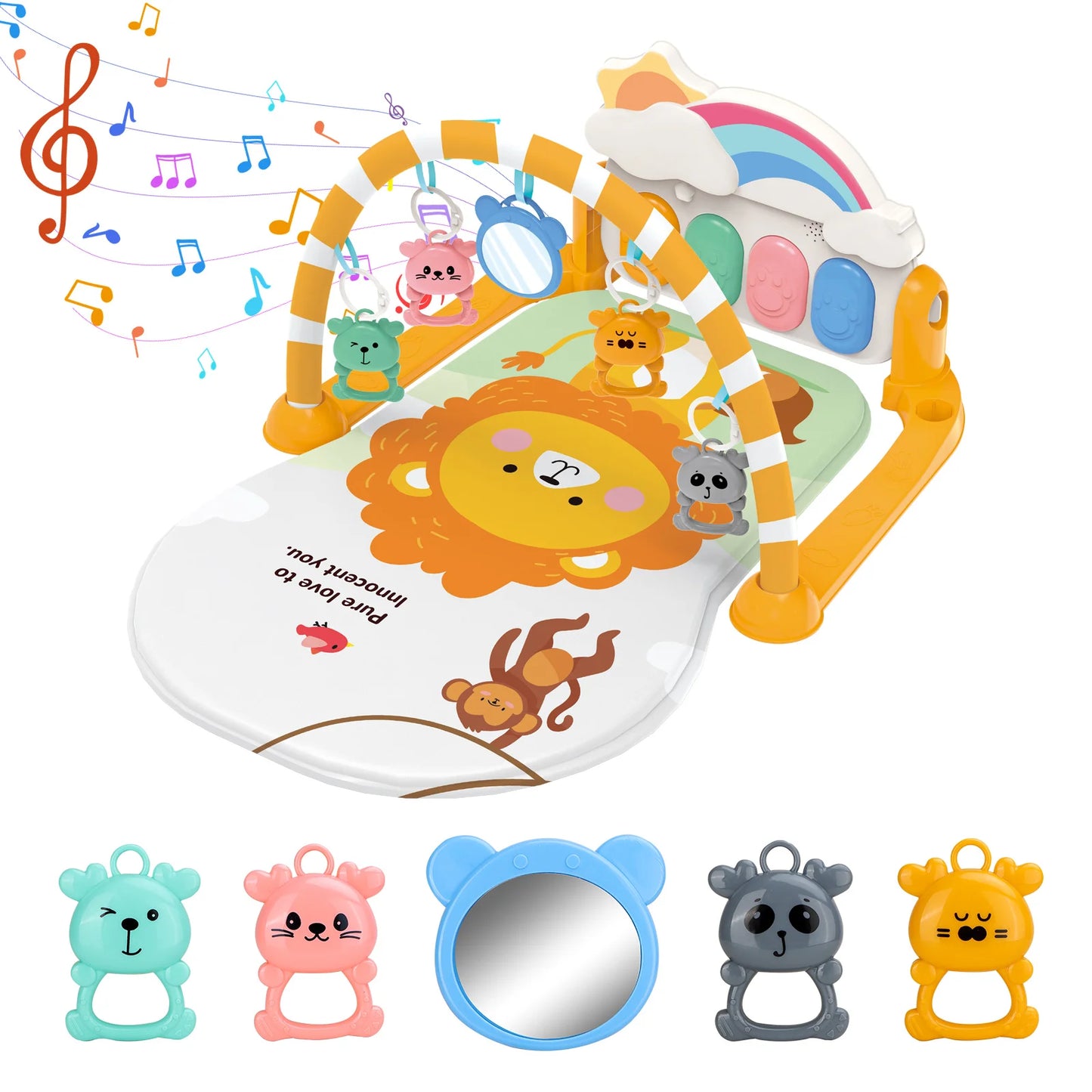 Baby Play Mat Baby Gym For Floor, Kick And Play Piano Mat Gym, Tummy Time Baby Activity Mat With 5 Infant Sensory Baby Toys