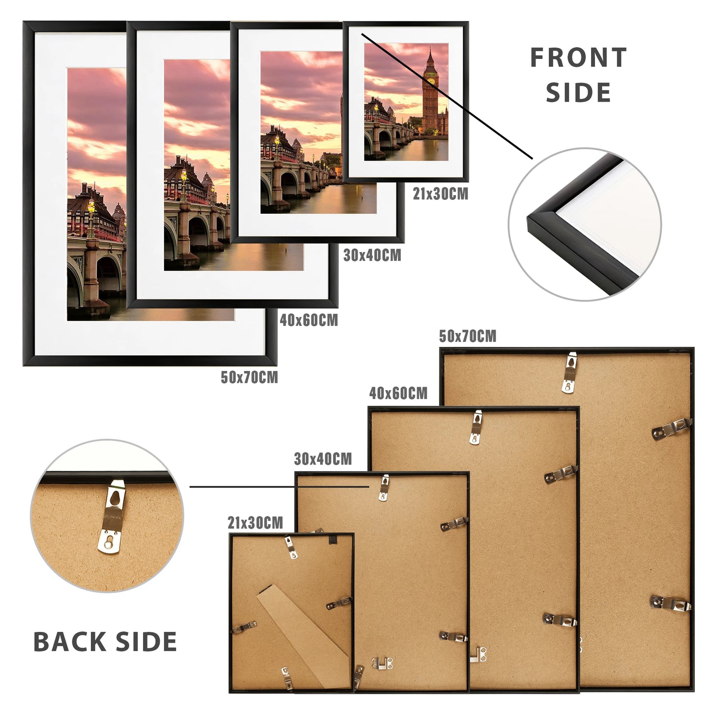 Aluminum Modern Picture Frames Set for Wall Art Mats