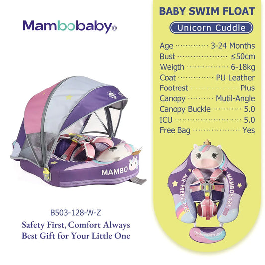 Mambobaby Float Safe Solid Core ST-Unicorn B503-143-W-Z Comfort Always: Skin-friendly Coat Baby Swimming Ring Toddler Pool Float