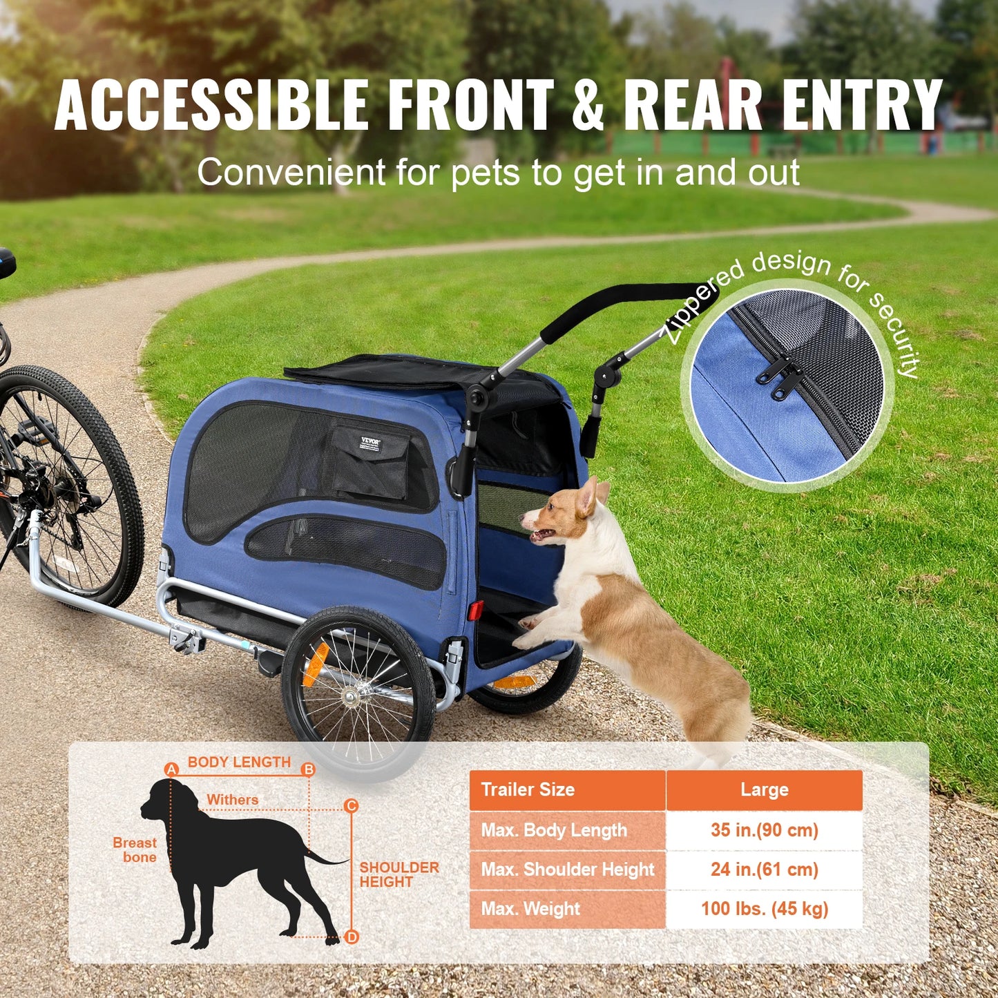 Dog Bike Trailer 2-In-1 Pet Stroller Cart Travel Carrier
