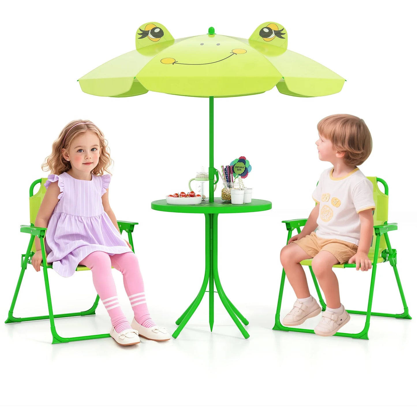 LIFEZEAL Kids Picnic Table Set Folding Chairs Height Adjustable Umbrella
