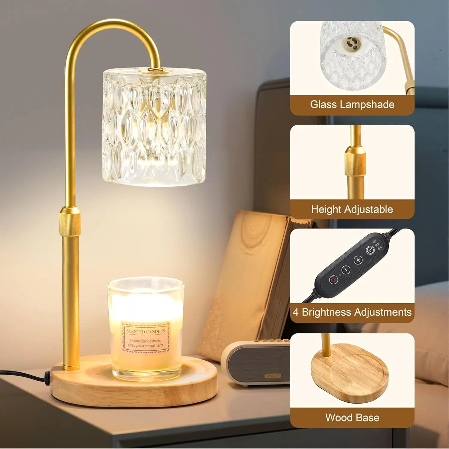 Electric Candle Warmer Lamp With Timer And Dimmer Wood Base