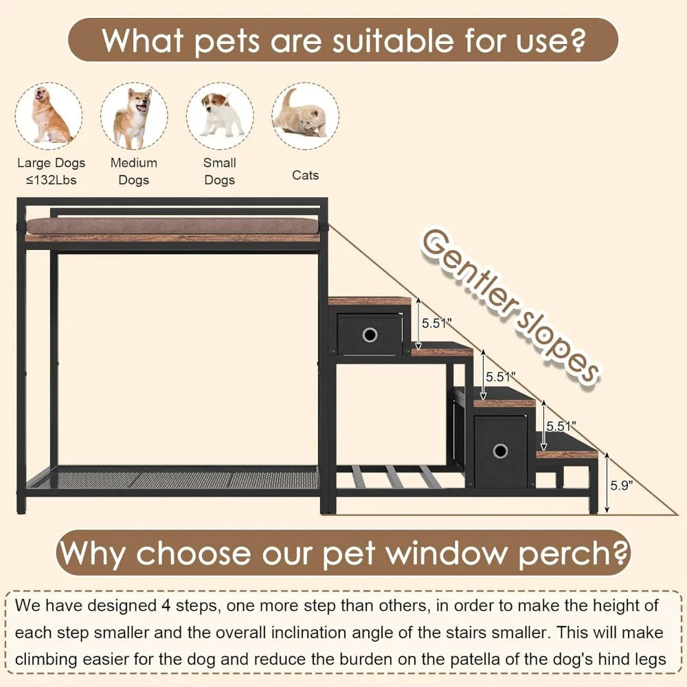Pet Dual Level Bunk Bed With Detachable Stairs Window Perch