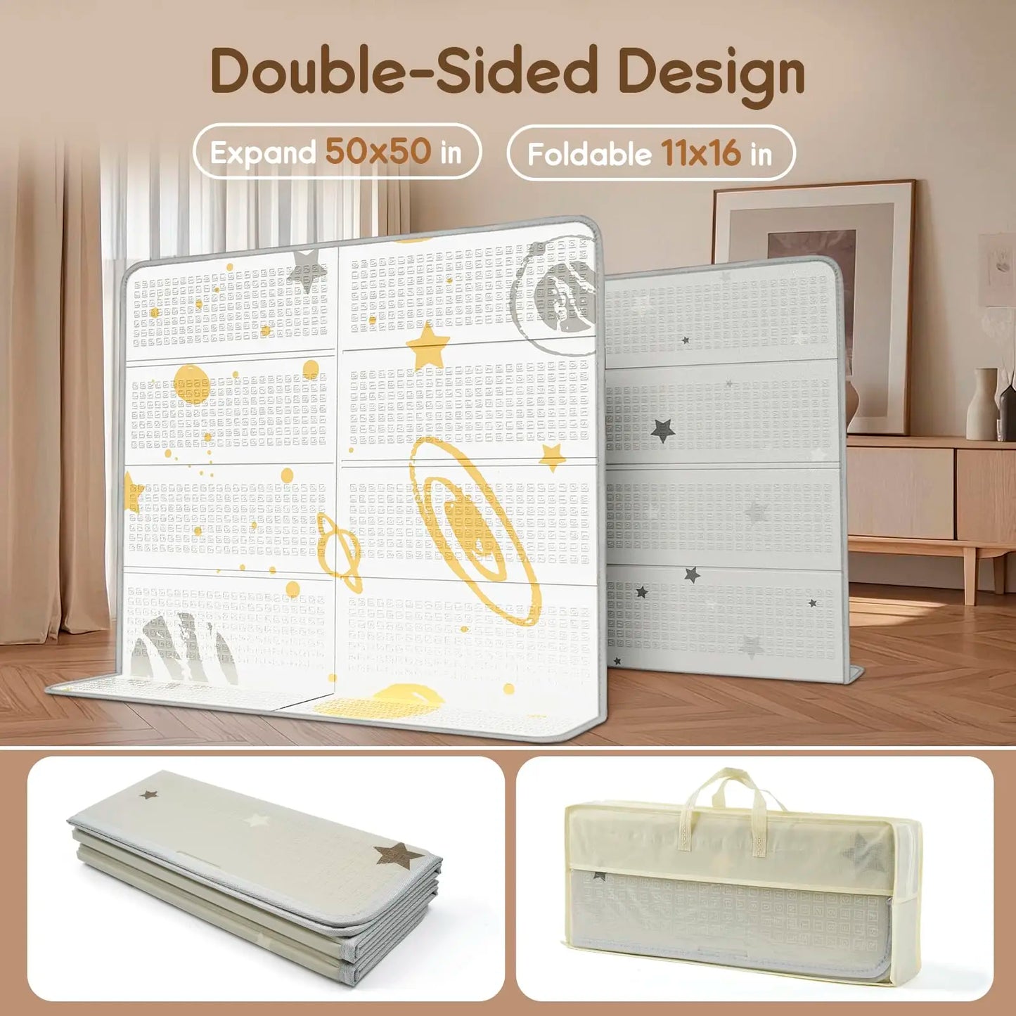 Foldable Baby Play Mat, PIGLOG 0.6in Thick Waterproof Playmats for Babies and Toddlers Kids, Safe Foam Playmat for Tummy Time