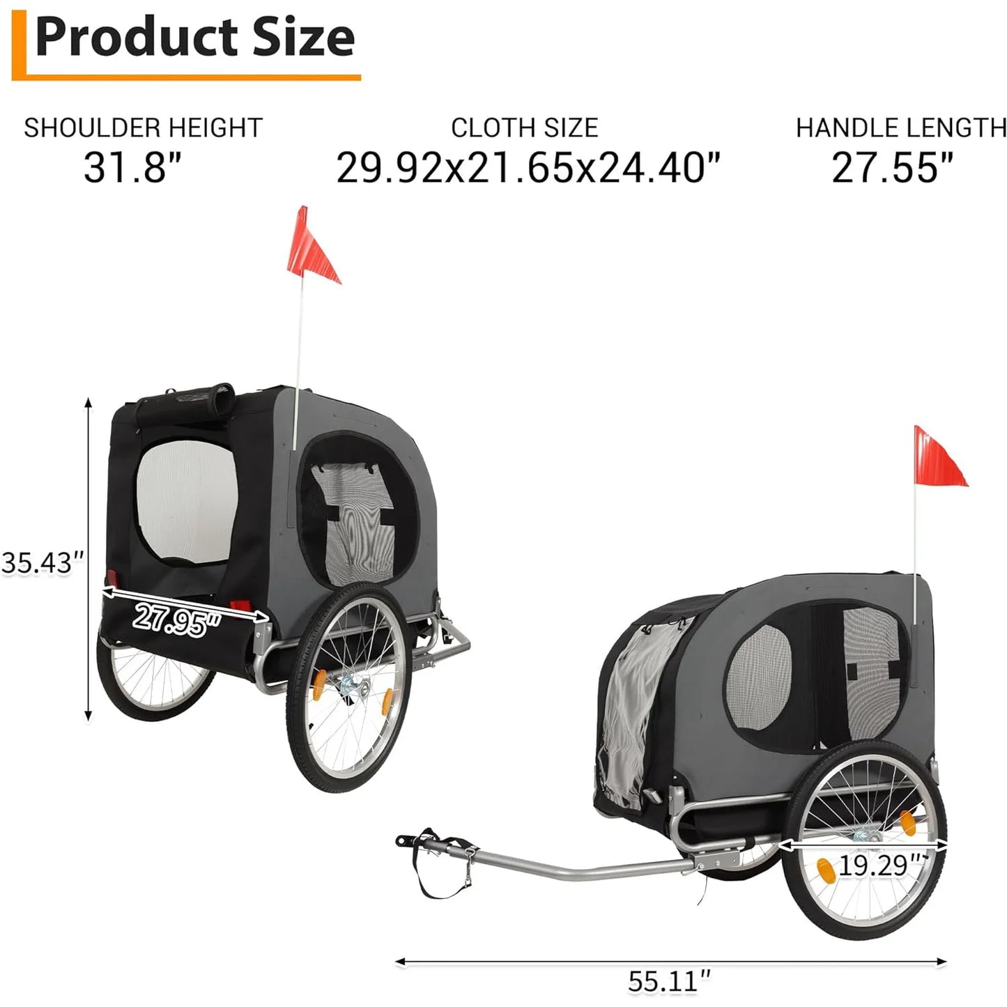 HiMISS Steel Dog Bike Trailer Folding With Universal Coupler 40kg
