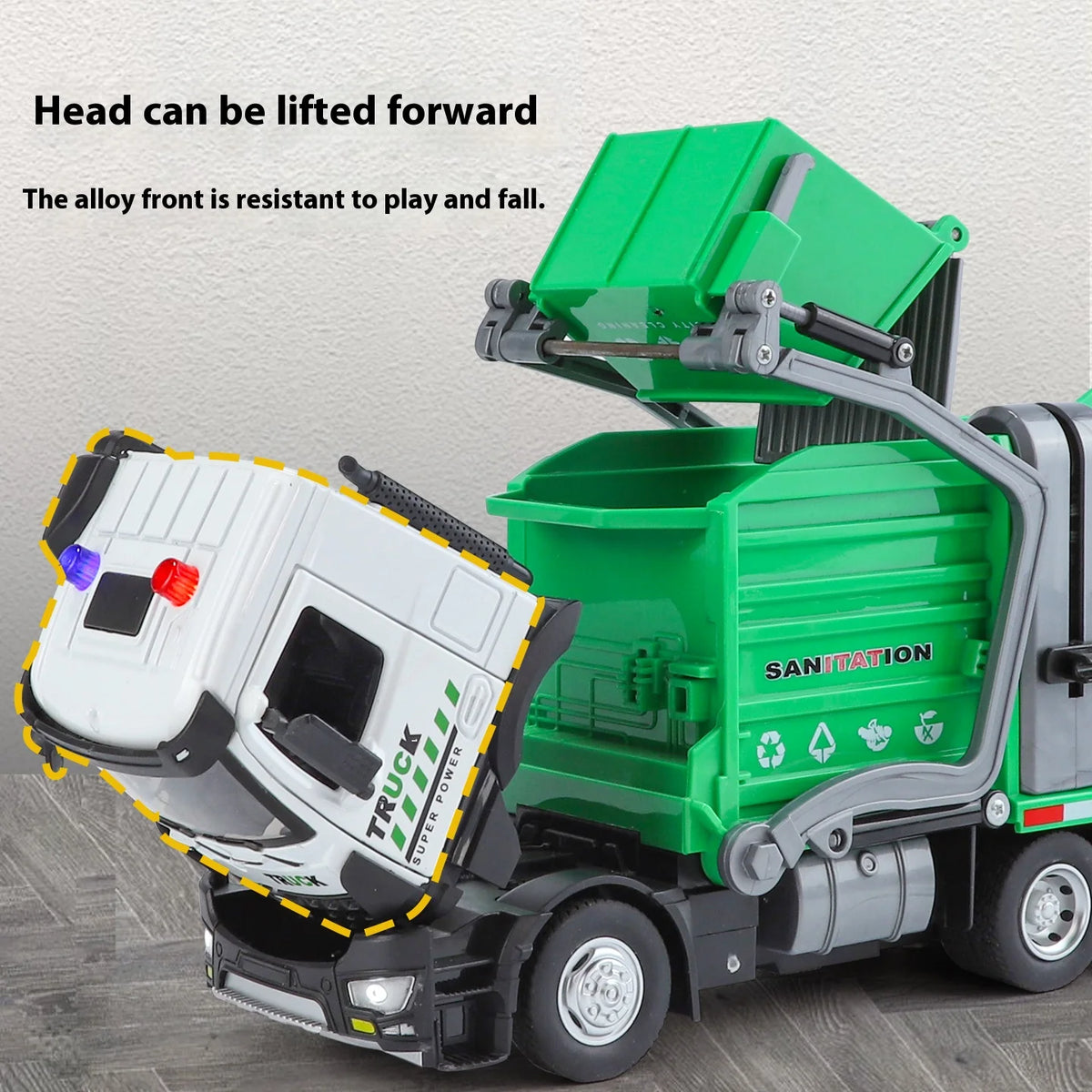 Die Cast Garbage Truck Toy With Sound And Light Effects