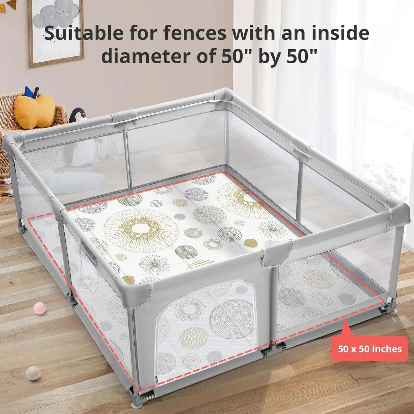 Foldable Baby Play Mat, PIGLOG 50X50 Waterproof Playpen Mat for Babies and Toddlers Kids, Safe Foam Playmat for Tummy Time,