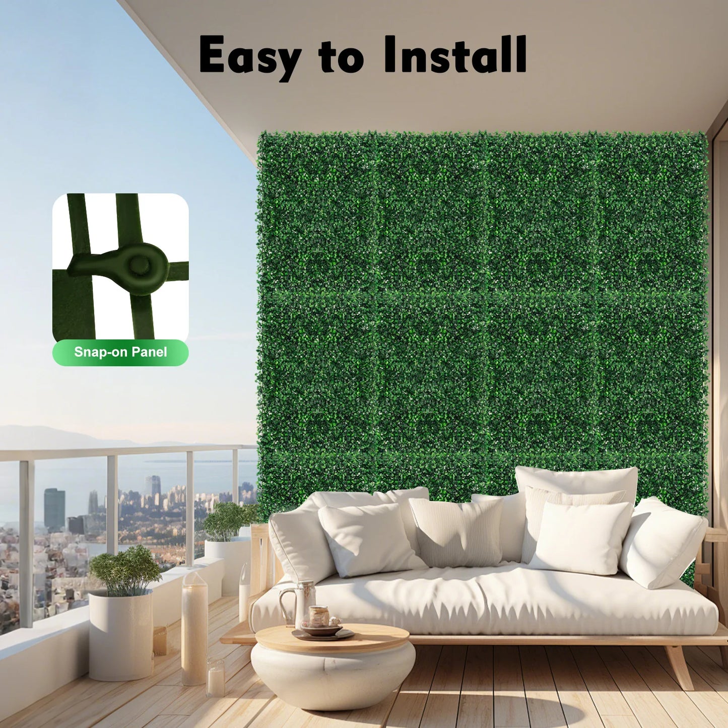 NONECN Artificial Grass Mat Panels Waterproof Outdoor Garden Hedge Wall Decor