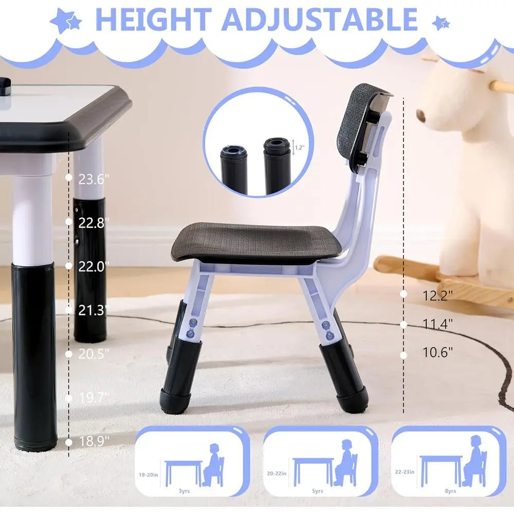 Adjustable Height Kids Table And Chairs Set 3 To 8