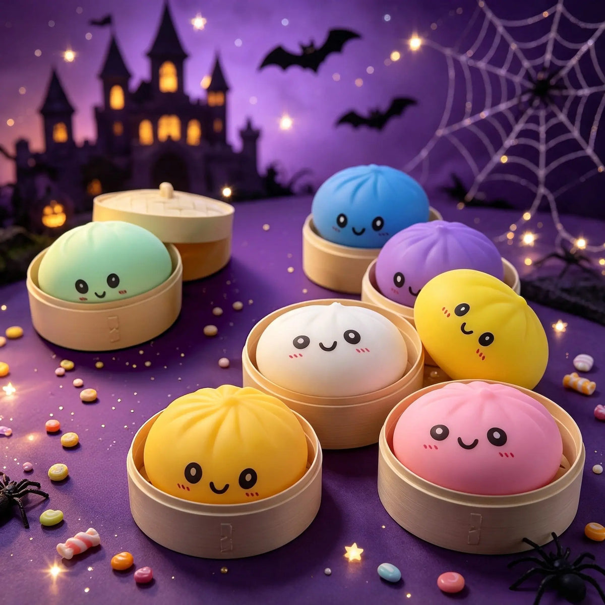 Halloween Bun Squishy Set, 18 Piece Sensory Play Kit
