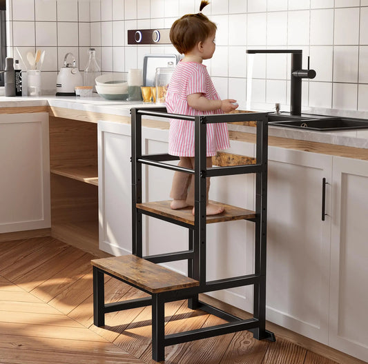 Toddler Kitchen Step Stool Learning Tower with Safety Rail