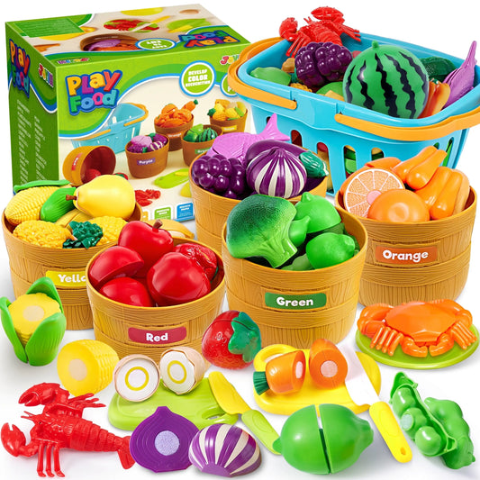 Joyfy 60 Piece Play Food Set For Kids Kitchen Pretend Play