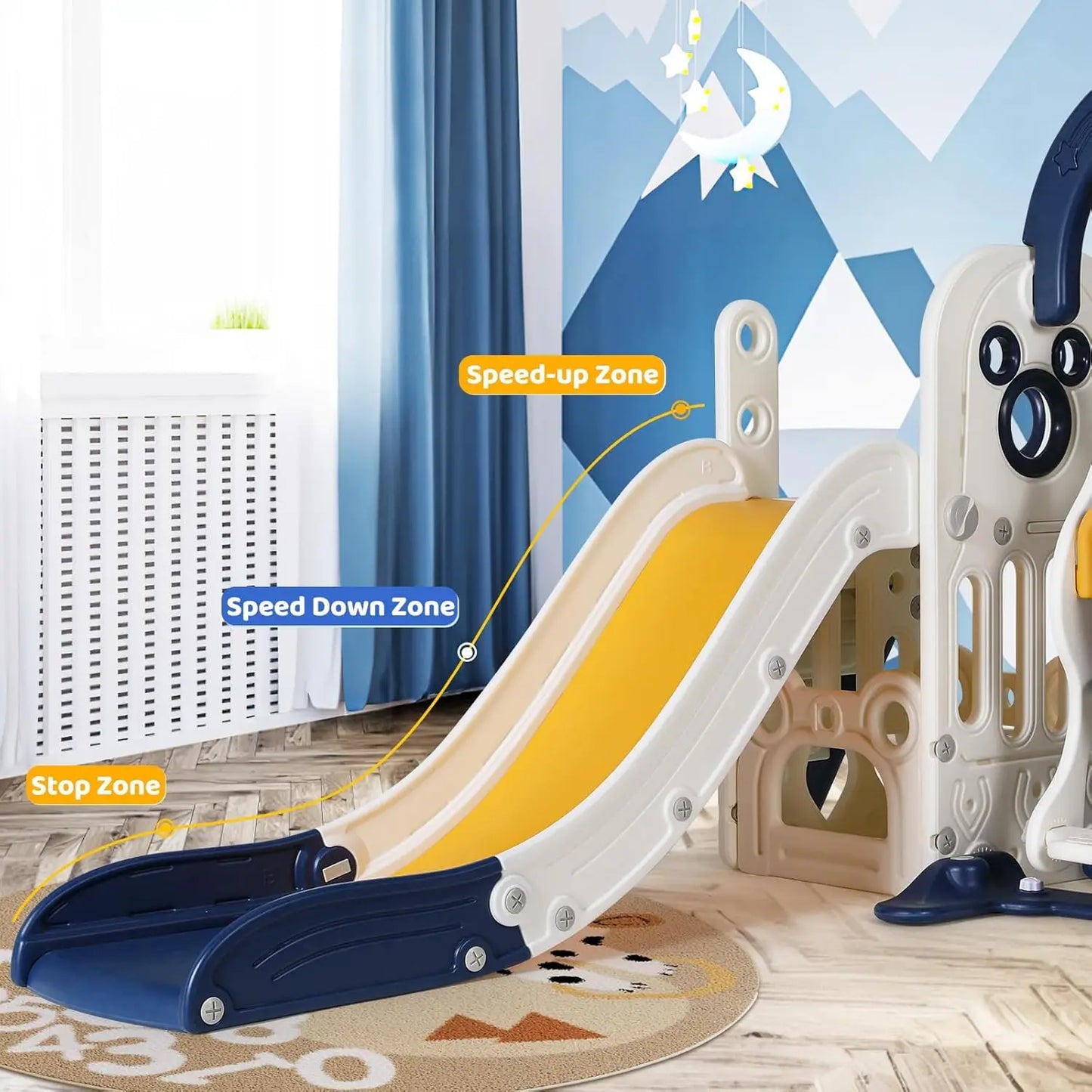 Swing Slide For Kids 6-In-1 Climber With Ball Hoop Toy