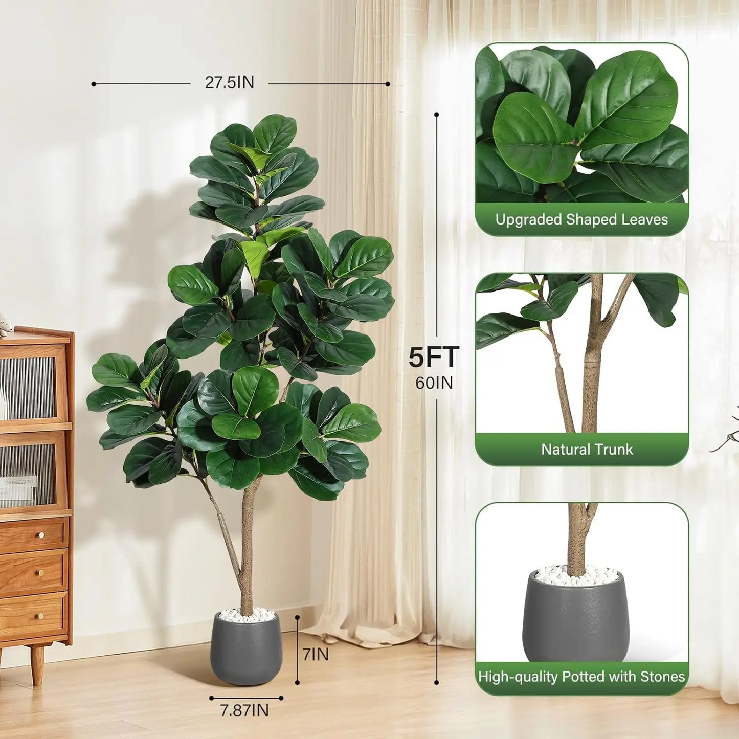 HiMISSCN Fiddle Leaf Fig Artificial Tree in Planter