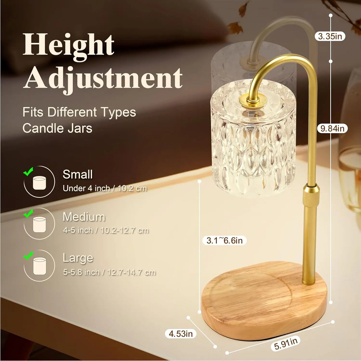 Electric Candle Warmer Lamp With Timer And Dimmer Wood Base