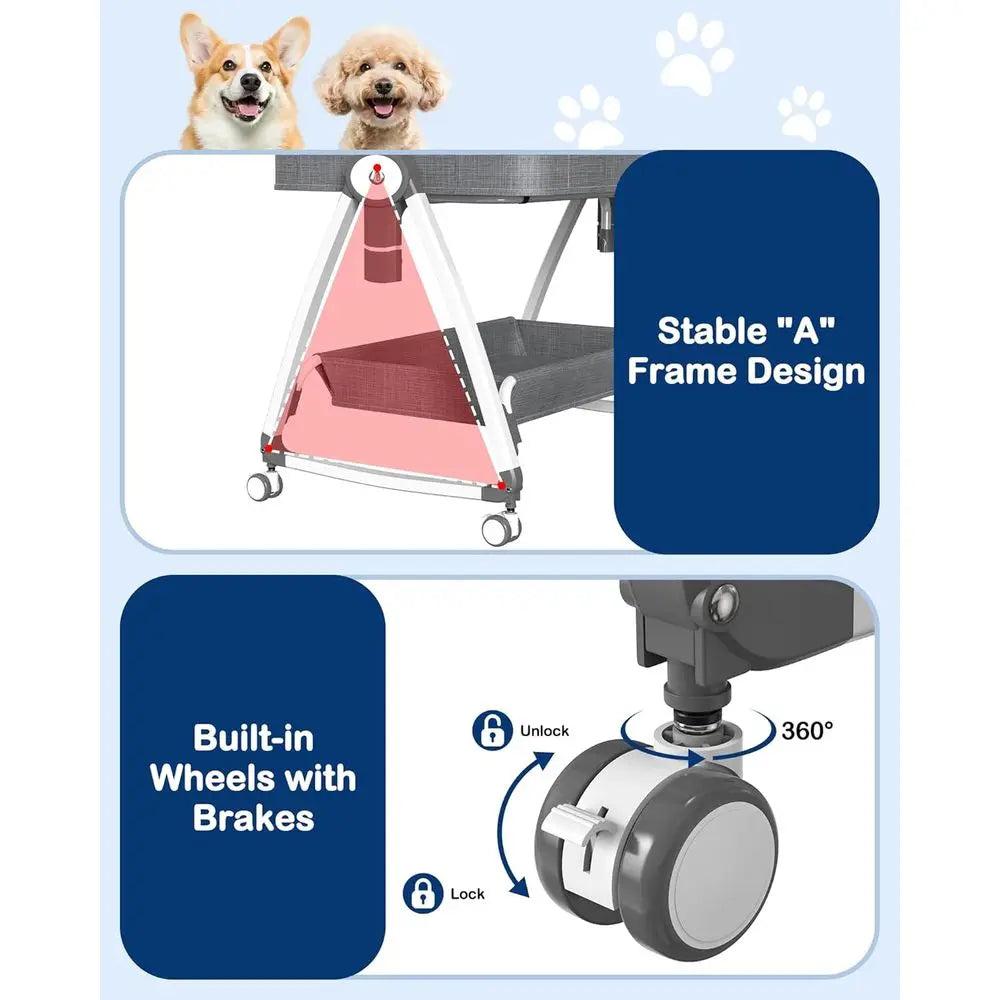 Elevated Adjustable Pet Bed With Removable Cover Dogs And Cats