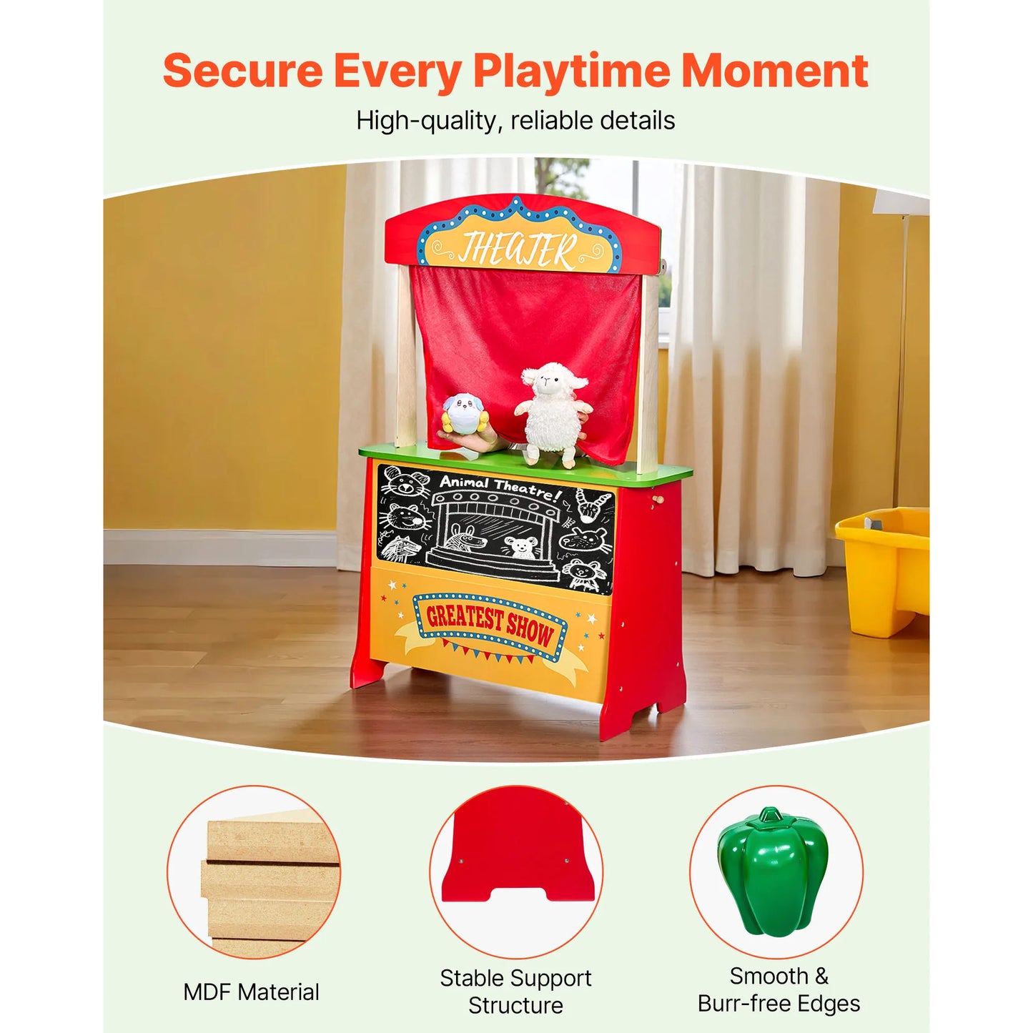 2 In 1 Wooden Kids Puppet Theater And Grocery Store