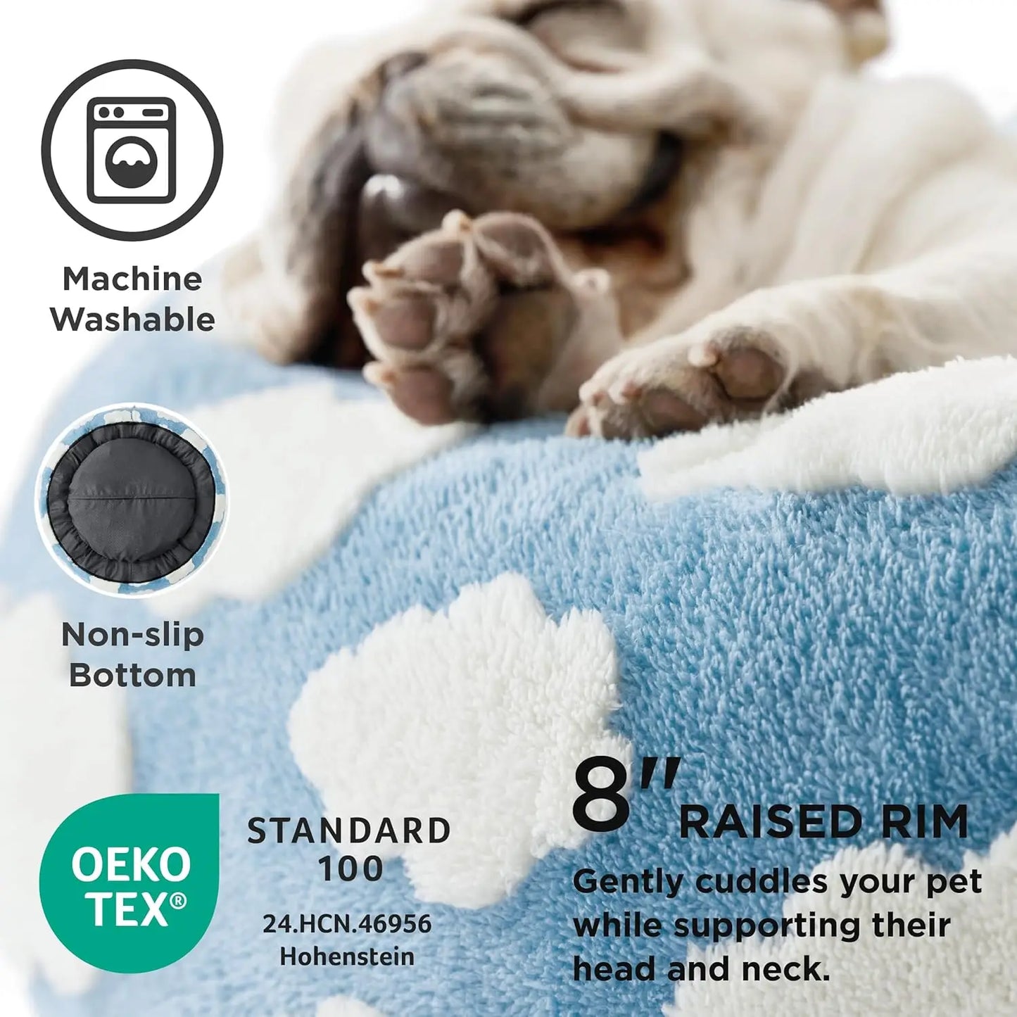 Round Dog Bed With Washable Cover And Anti Slip Bottom