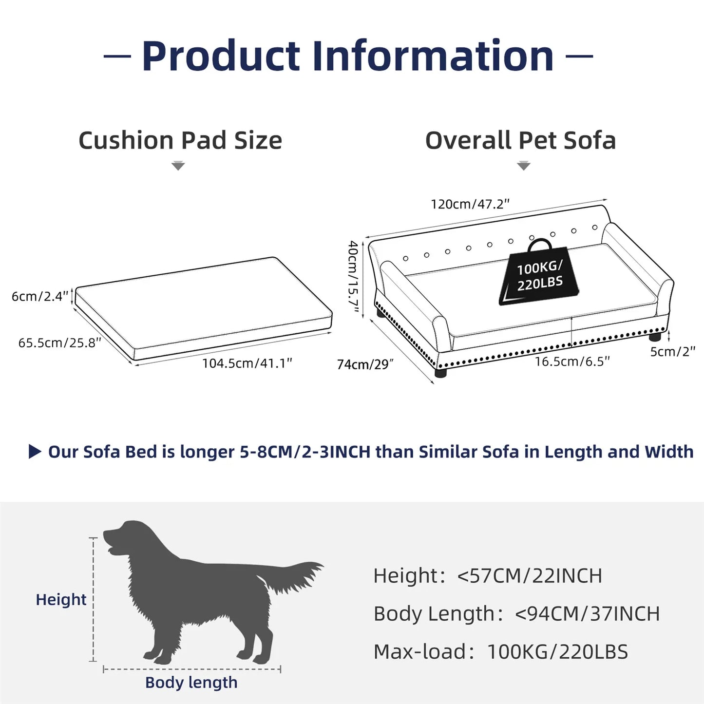 BINGOPAWCN Deluxe Tufted Elevated Dog Sofa Bed Memory Foam