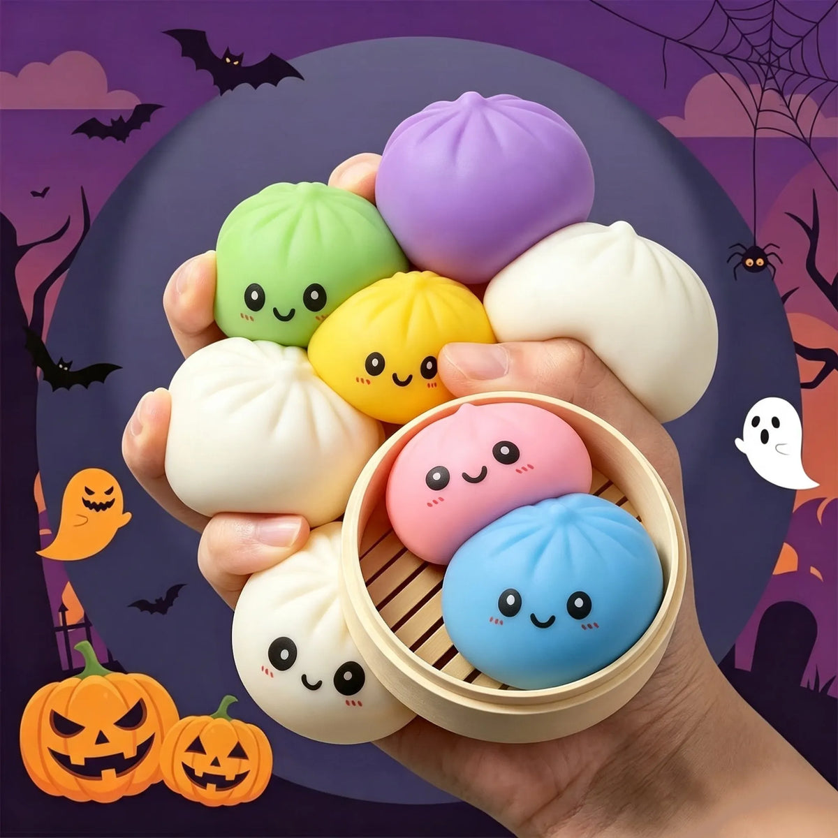 Halloween Bun Squishy Set, 18 Piece Sensory Play Kit