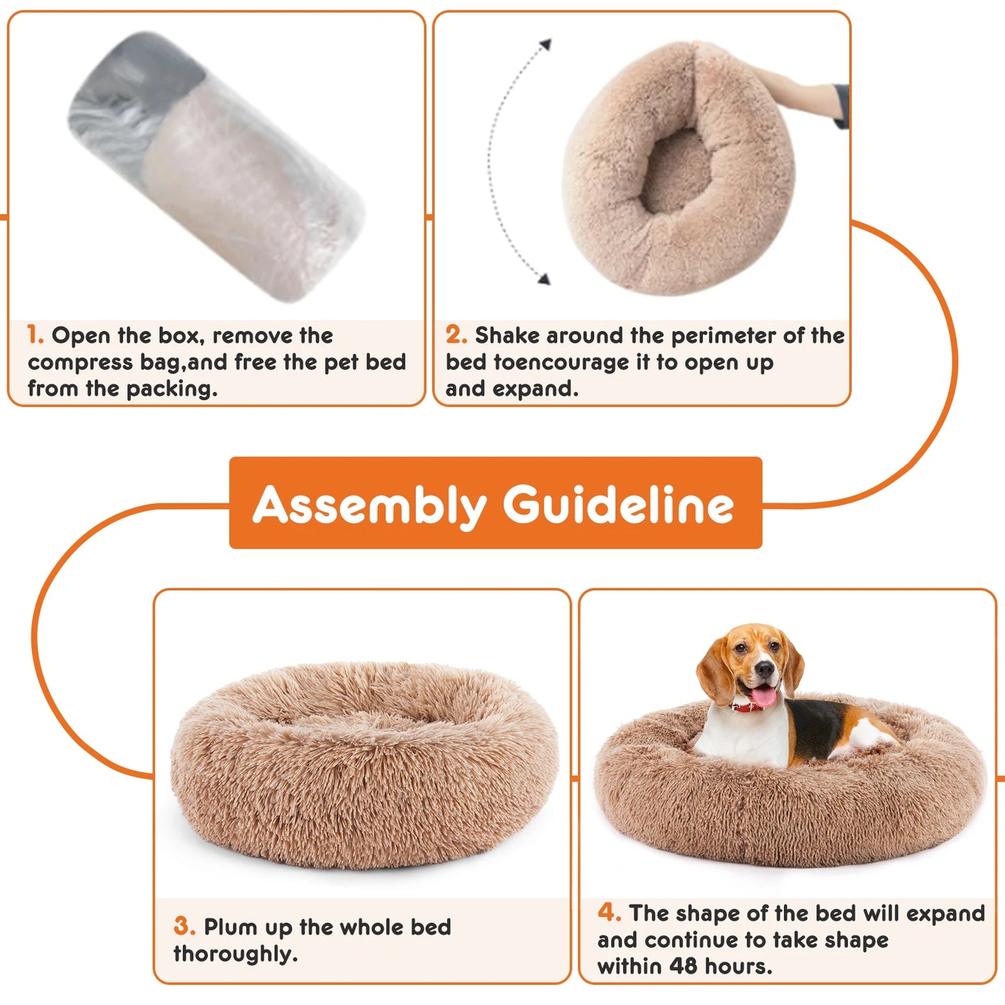 JHK Calming Dog Bed Plush Faux Fur Washable Round