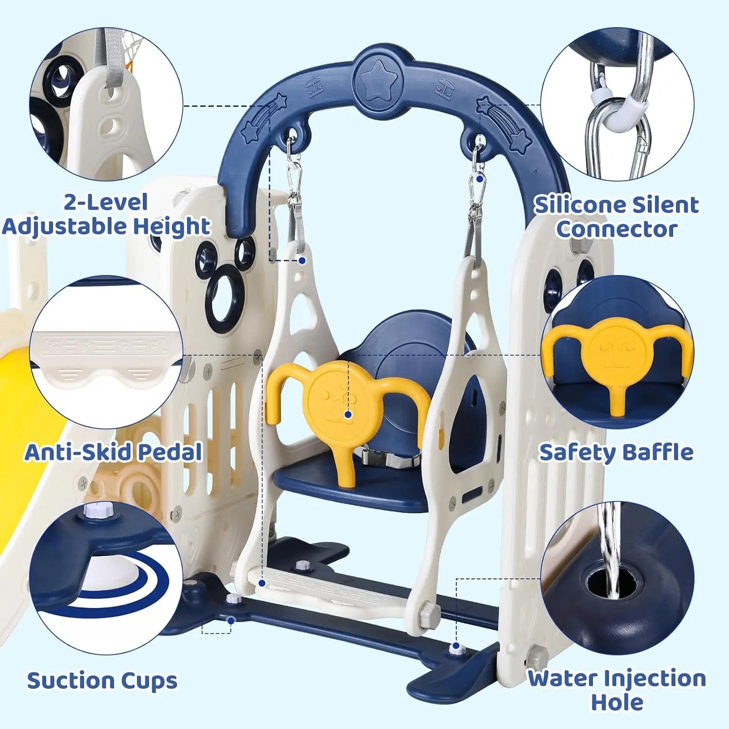 Swing Slide For Kids 6-In-1 Climber With Ball Hoop Toy
