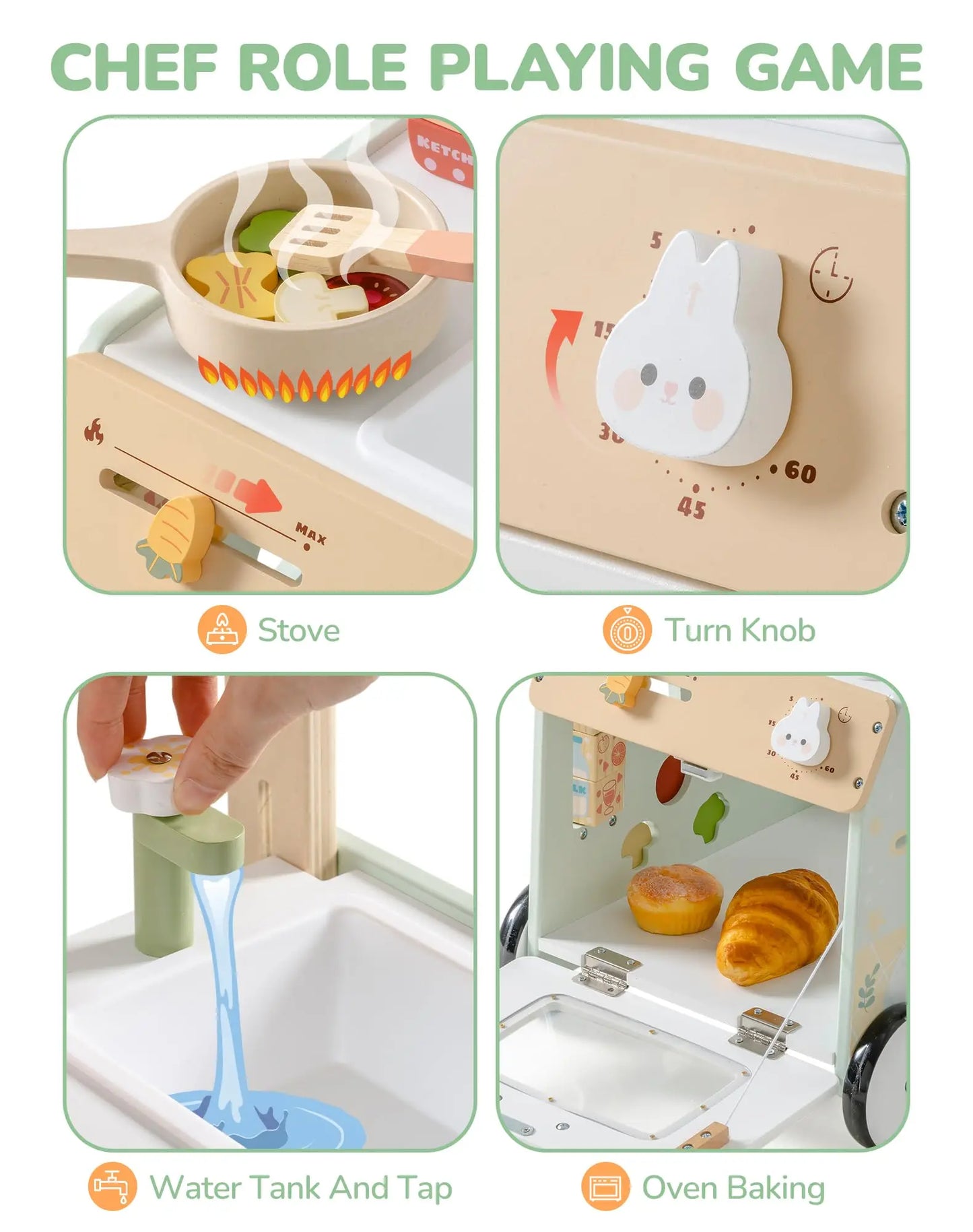 Robotime Wooden Baby Push Walker Adjustable Height Montessori Toys