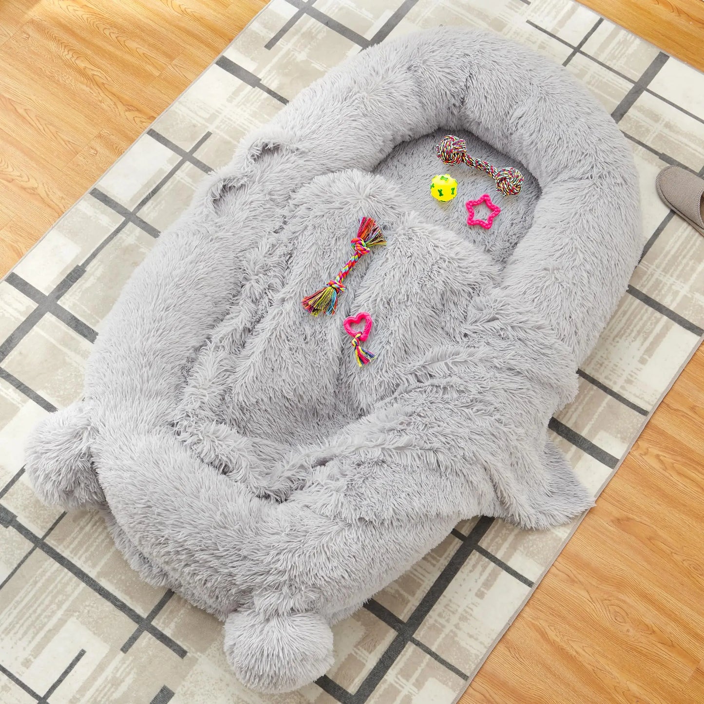 HiMISSCN Dog Bed With Removable Cover Storage Pockets Blanket