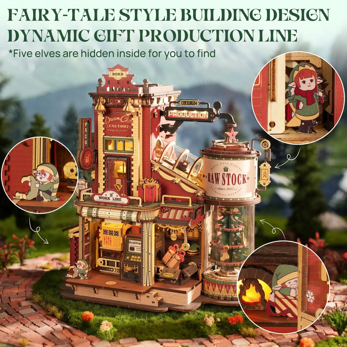 Robotime Rokr Dream Gift Factory Wooden Puzzle Decor With Light