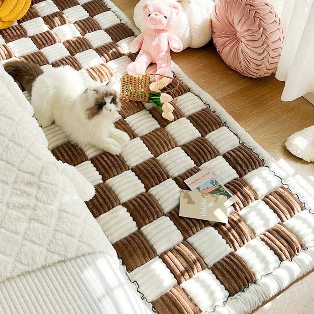 PETRAVELCN Dog Bed Mat Warm Plaid Fleece Anti Slip Cushion