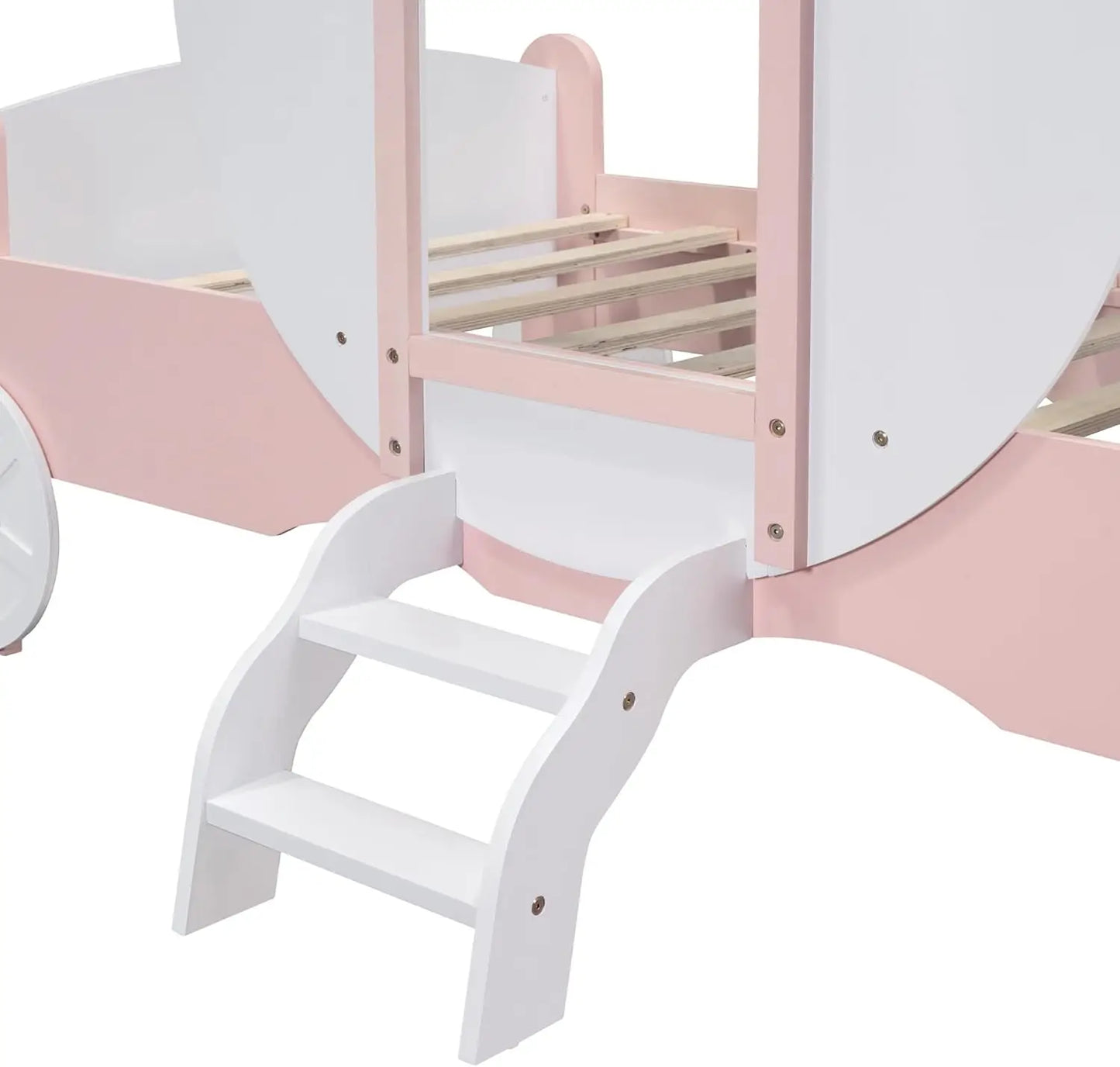 YQXH PrincCarriage Bed for Kids with Crown and Stairs